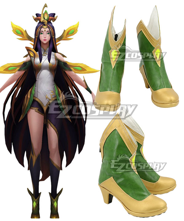 League of Legends LOL Graceful Phoenix Seraphine Green Cosplay Shoes