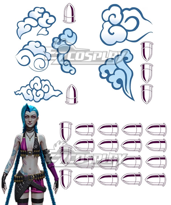 League Of Legends LOL Loose Cannon Jinx Tattoo stickers Cosplay Accessory P...