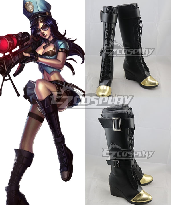 League Of Legends LOL Officer Caitlyn Black Shoes Cosplay Boots