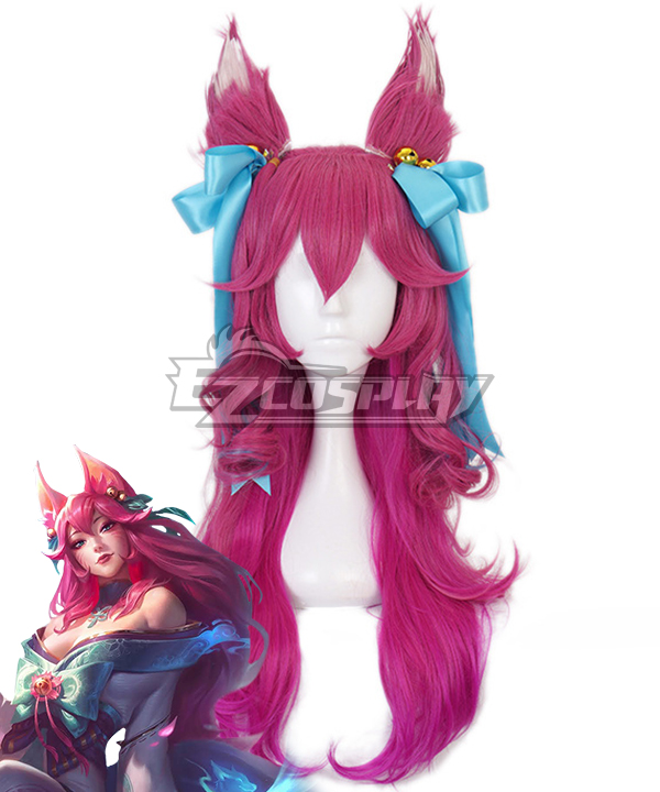 League of Legends LOL Spirit Blossom Ahri Pink Blue Cosplay Wig Including Ears - 458P 