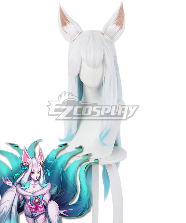 League of Legends LOL Spirit Blossom Ahri White Version Blue White Cosplay Wig - 458PA