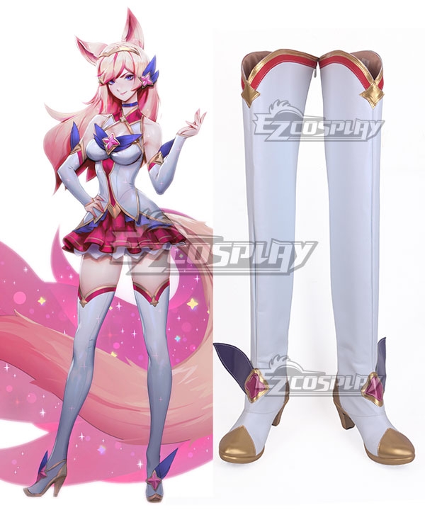 League Of Legends LOL Star Guardian Ahri White Golden Shoes Cosplay Boots