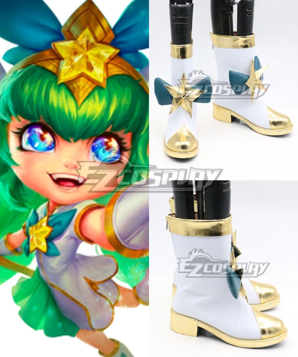 League Of Legends LOL Star Guardian Lulu White Golden Shoes Cosplay Boots