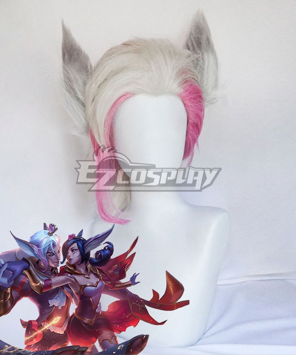 League of Legends LOL The Charmer Sweetheart Rakan White Pink Cosplay Wig (Wig + Ears)