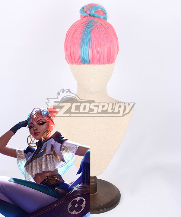 League of Legends LOL True Damage Qiyana Prestige Edition Pink Blue Cosplay Wig