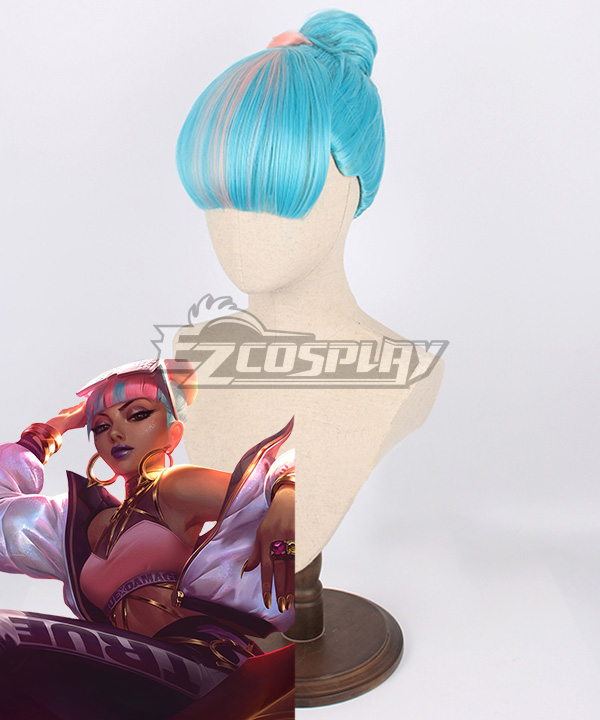 League of Legends LOL True Damage Qiyana Pink Blue Cosplay Wig