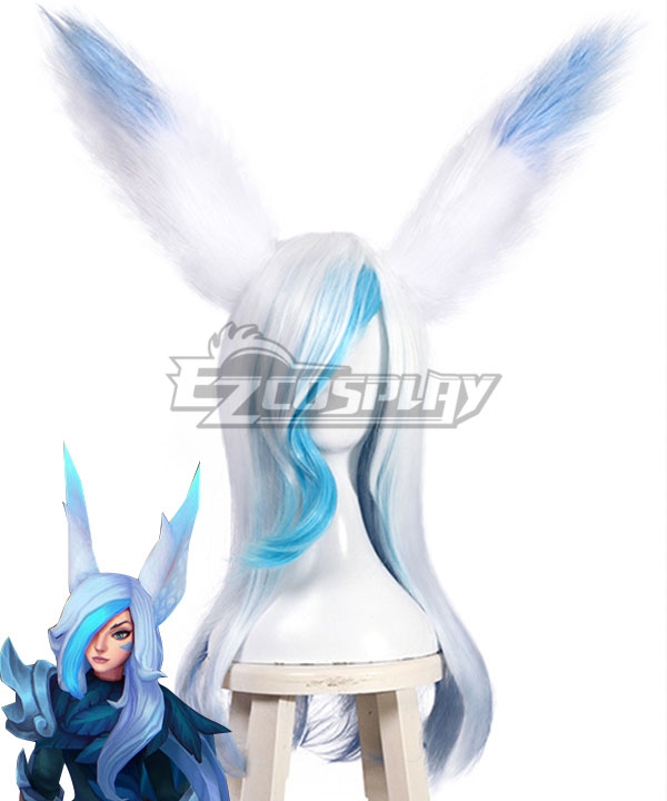 League Of Legends Xayah The Rebel SSG Skin White Blue Cosplay Wig - Wig + Ears