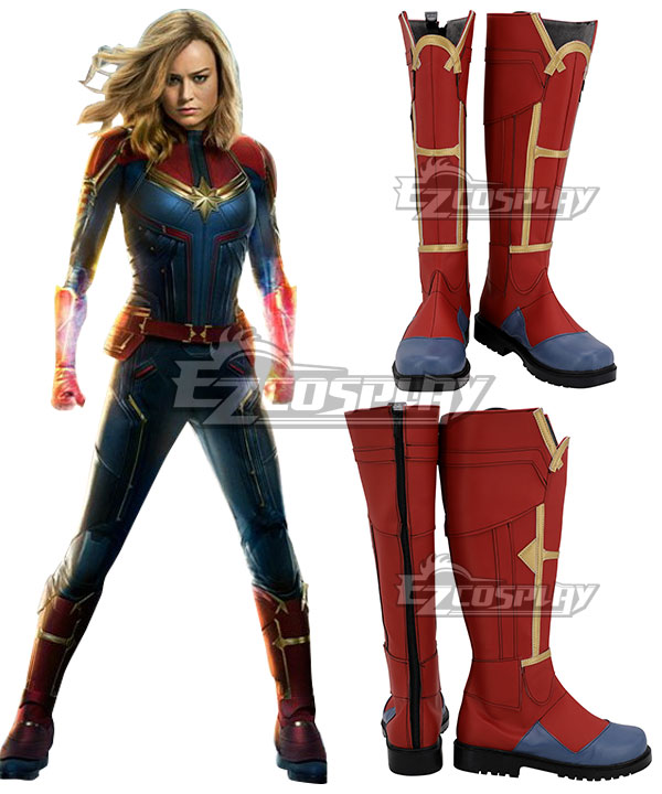 Marvel 2019 Movie Captain Marvel Carol Danvers Printed Red Shoes Cosplay Boots
