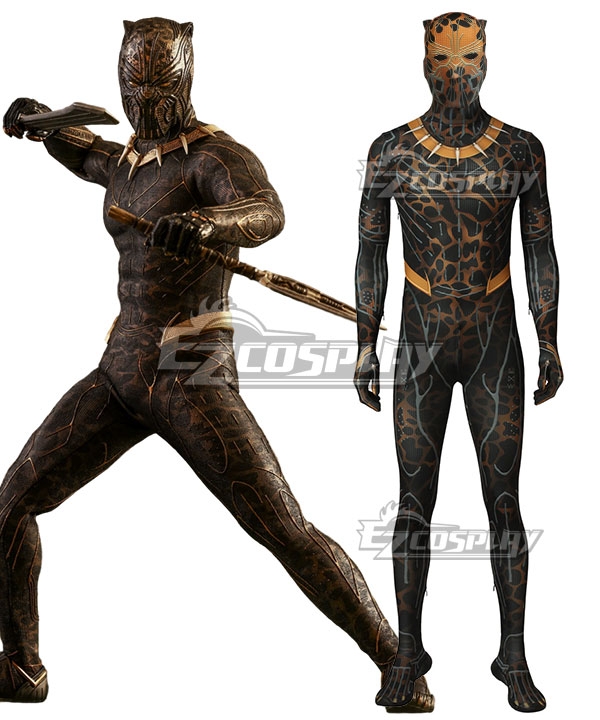 Marvel Black Panther 2018 Movie Erik Killmonger Battle Suit Zentai Jumpsuit Cosplay Costume