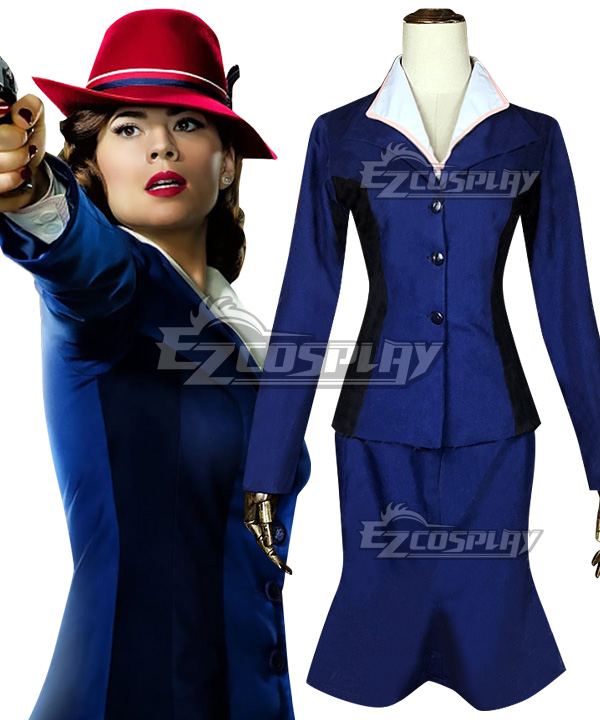 Marvel Captain America Peggy Carter Blue Cosplay Costume