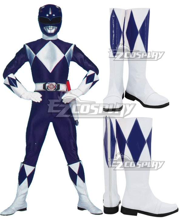 Mighty Morphin Power Rangers Blue Ranger Blue White Shoes Cosplay Boots