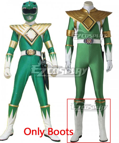 

Mighty Morphin' Power Rangers Dragon Ranger Burai White Green Shoes Cosplay Boots