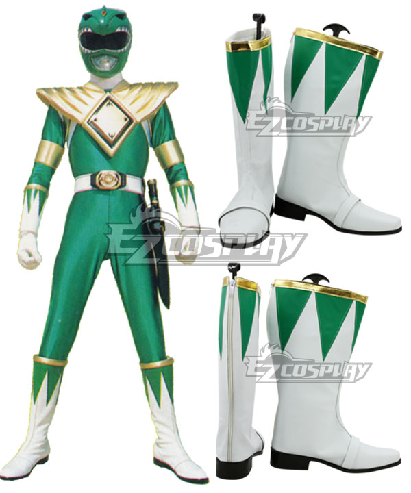 Mighty Morphin Power Rangers Green Ranger Green White Shoes Cosplay Boots