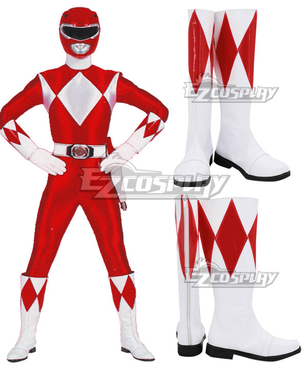 Mighty Morphin Power Rangers Red Ranger Red White Shoes Cosplay Boots