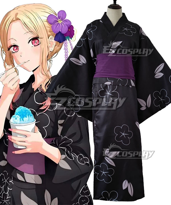 My Dress-Up Darling Sono Bisque Doll Wa Koi Wo Suru Kitagawa Marin Black Kimono Cosplay Costume