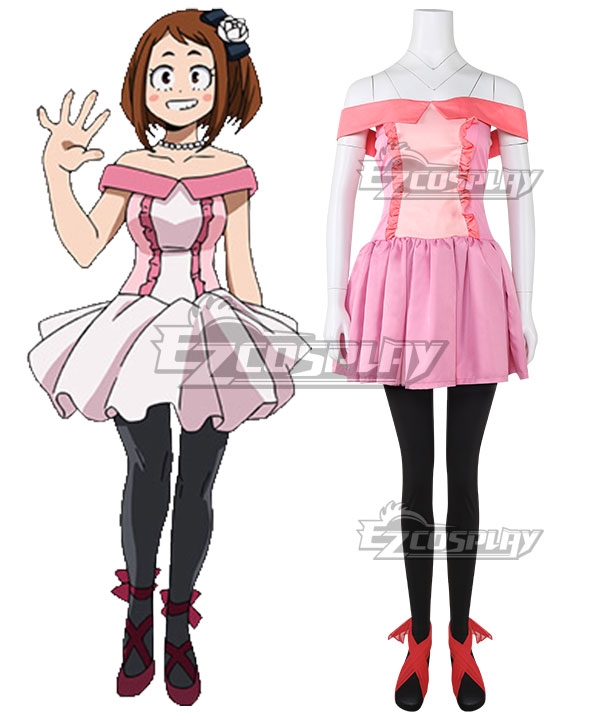 My Hero Academia Two Heroes Boku No Hero Akademia Ochako Uraraka Cosplay Costume Deluxe my hero academia uraraka cosplay costume including bodysuit, bracelet ornaments, waist decoration and neckwear. my hero academia two heroes boku no