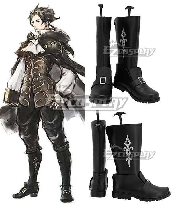 Octopath Traveler Cyrus Albright Black Shoes Cosplay Boots