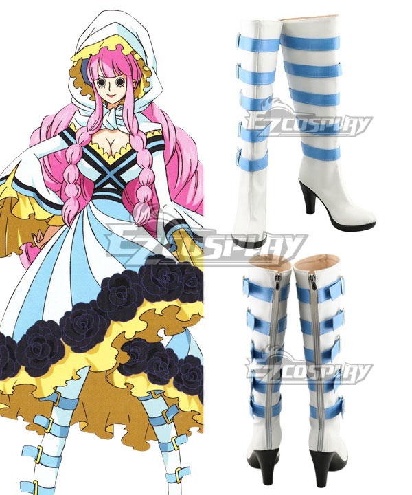 One Piece Perona 15th Anniversary White Blue Shoes Cosplay Boots