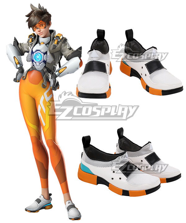Overwatch 2 Tracer Lena Oxton White Cosplay Shoes