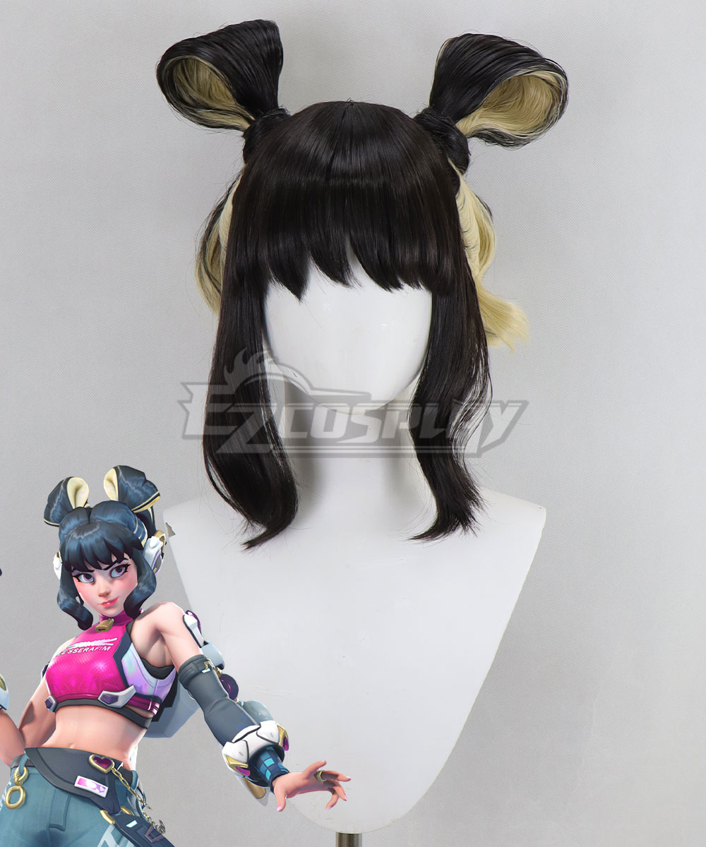 OVERWATCH 2 X LE SSERAFIM FEARLESS Juno Black Yellow Cosplay Wig