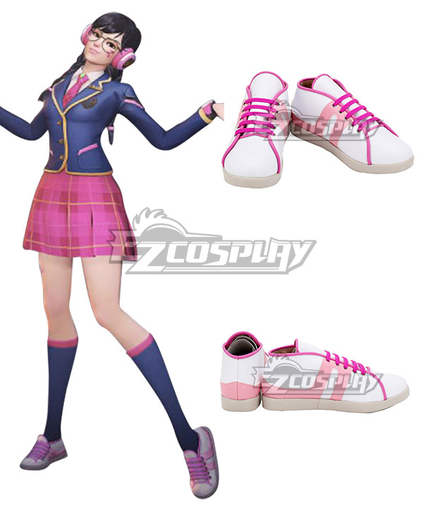 Overwatch OW Dva Hana Song Academy D․Va White Pink Cosplay Shoes