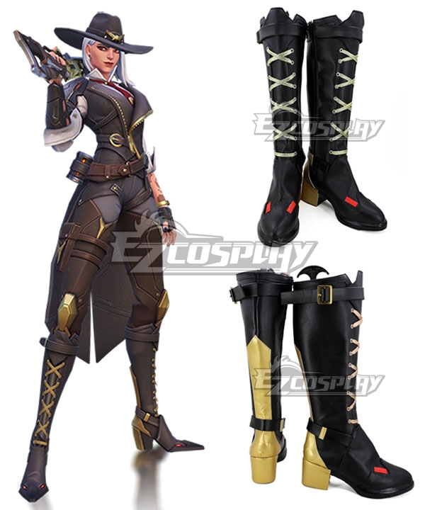 Overwatch OW New Hero Ashe Black Golden Shoes Cosplay Boots