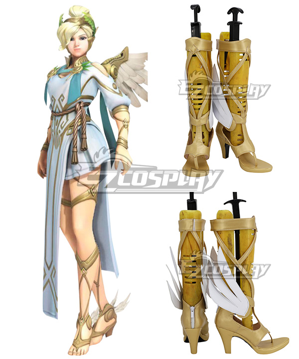 Overwatch OW Summer Games 2017 Winged Victory Mercy Skin Golden Shoes Cosplay Boots