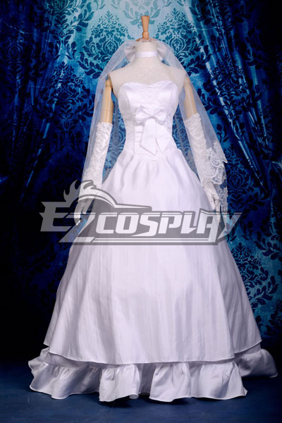 Fate Stay Night Saber Wedding Dress Cosplay Costume Deluxe-P5