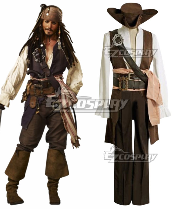 Pirates of the Caribbean Captain Jack Sparrow Halloween Cosplay Costume - C Edition