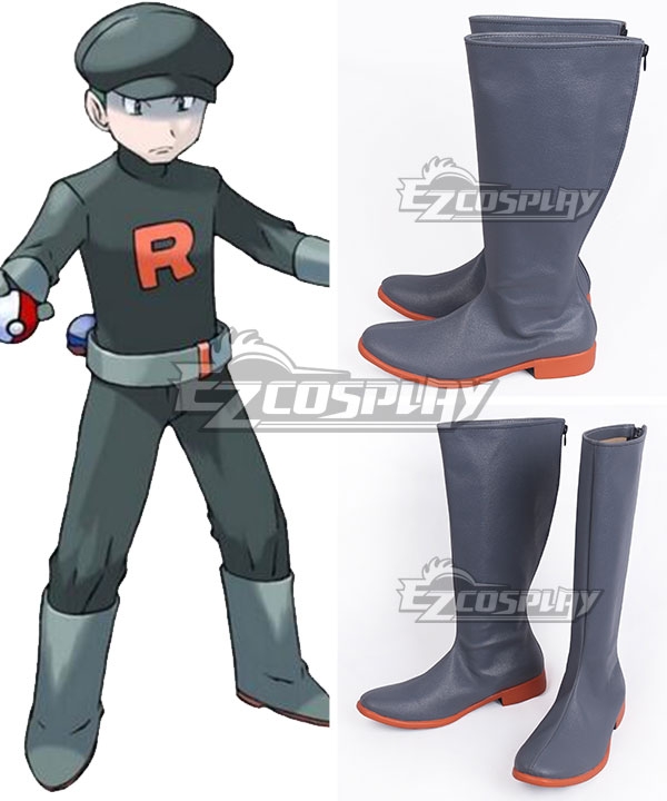 Pokemon Team Rocket Grunt Male Grey Shoes Cosplay Boots