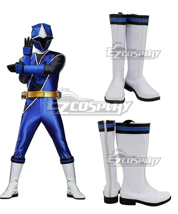 Power Rangers Ninja Steel Ninja Steel Blue White Shoes Cosplay Boots