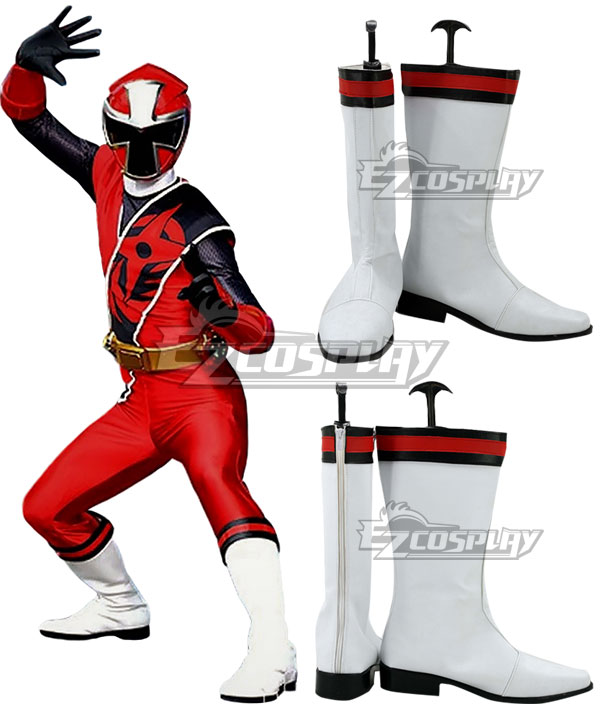 Power Rangers Ninja Steel Ninja Steel Red White Shoes Cosplay Boots