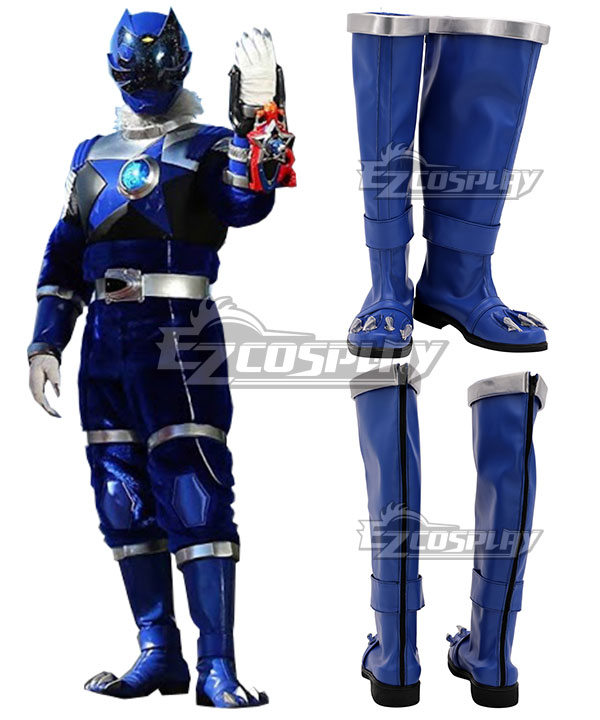 Power Rangers Uchu Sentai Kyuranger Ookami Blue Shoes Cosplay Boots