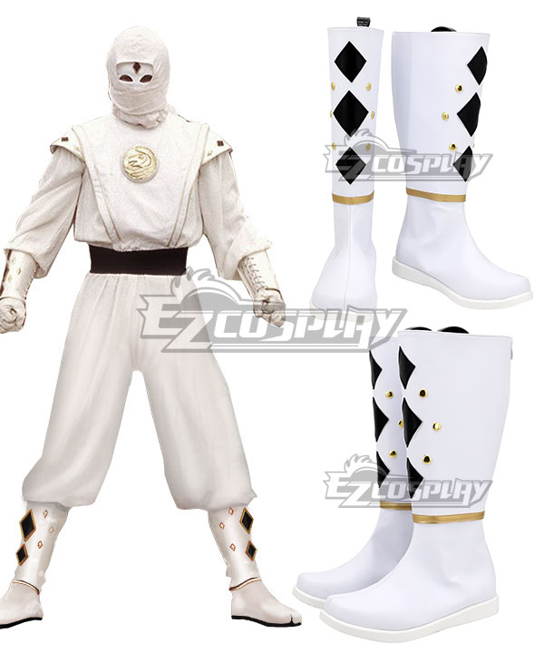 Power Rangers White Ninjetti Ranger Silver Shoes Cosplay Boots