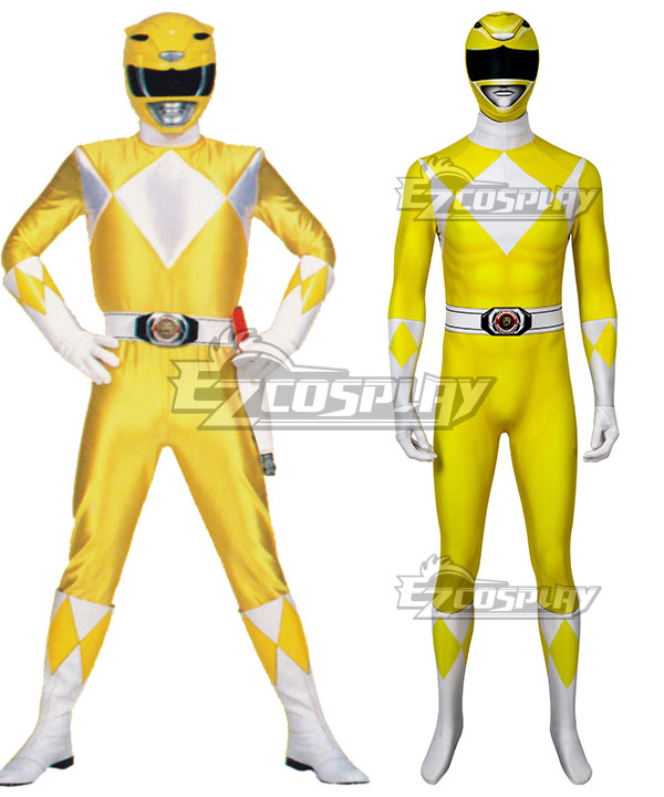 Mighty Morphin Power Rangers Yellow Ranger Zentai Jumpsuit Cosplay Costume
