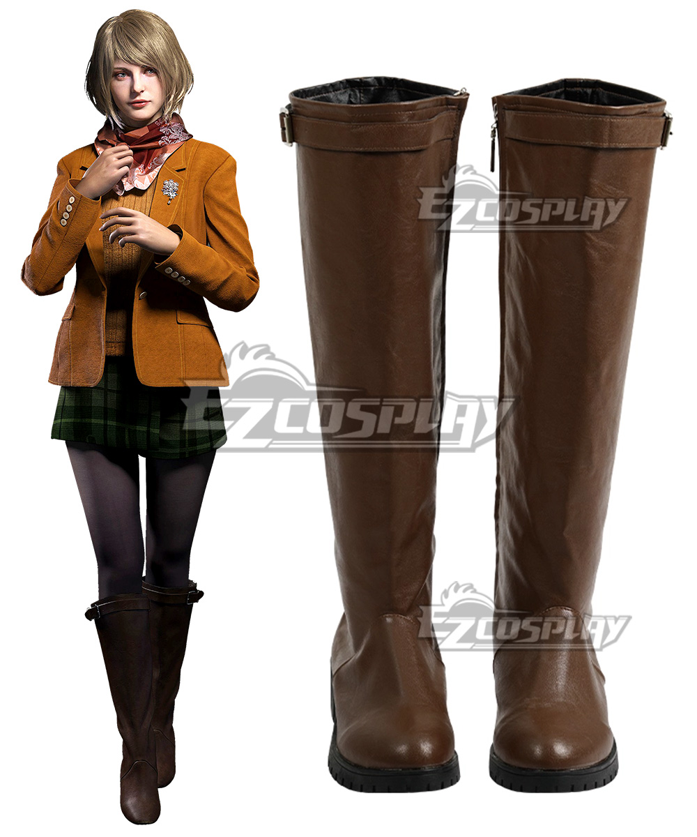 Resident Evil IV 4 Remake Ashley Graham Brown Shoes Cosplay Boots