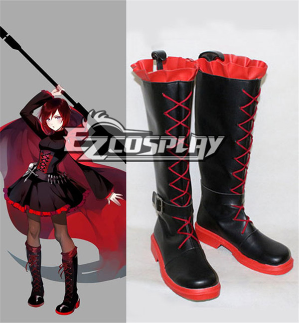 RWBY Leader of Team RWBY Ruby Rose Flat Black Shoes Cosplay Boots