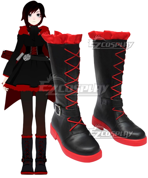 RWBY Red Ruby Rose Male Black Shoes Cosplay Boots