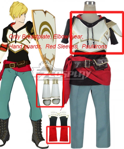

RWBY Volume 4 Jaune Arc Cosplay Costume - Only Breastplate, Elbow wear, Hand guards, Red Sleeves, Pauldrons