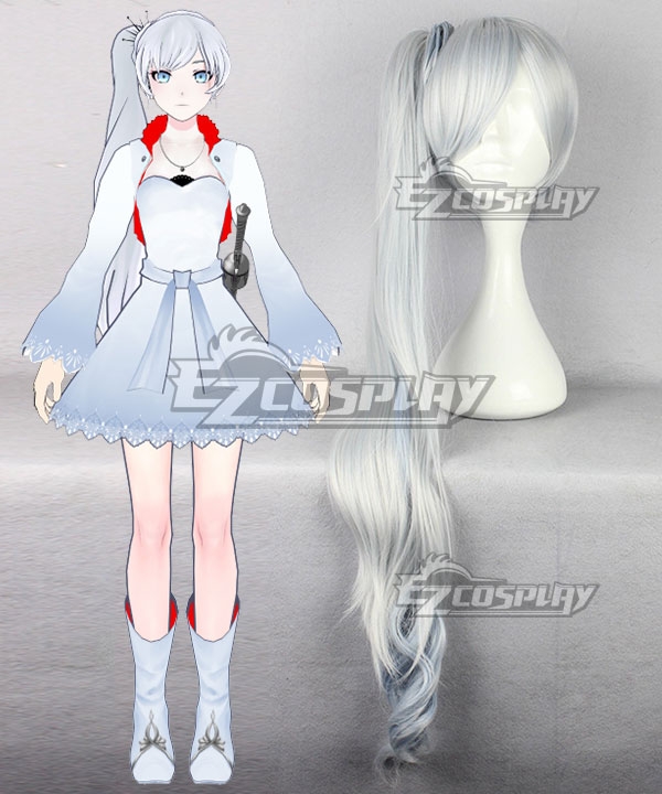 RWBY White Weiss Schnee Long White Hair Off-center Ponytail Cosplay Wig
