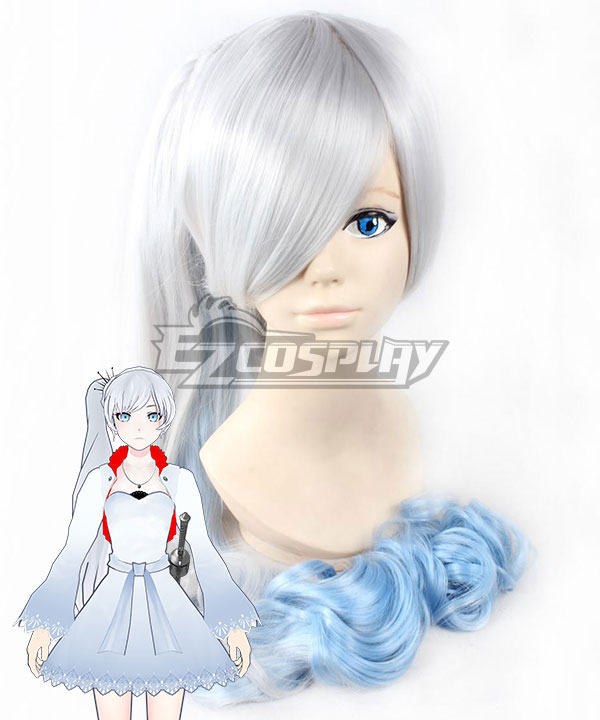 RWBY White Weiss Schnee Long White Hair Off-center Ponytail Cosplay Wig