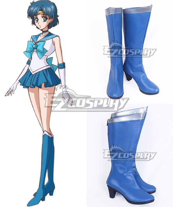 Sailor Moon Mizuno Ami Sailor Mercury Blue Shoes Cosplay Boots