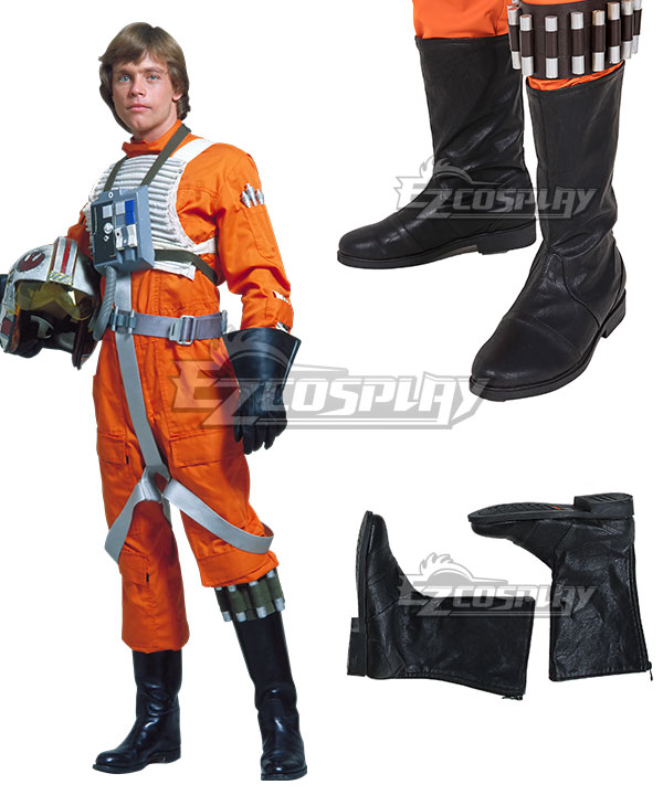 Star Wars Luke Skywalker X-Wing Pilot Fighter Black Shoes Cosplay Boots