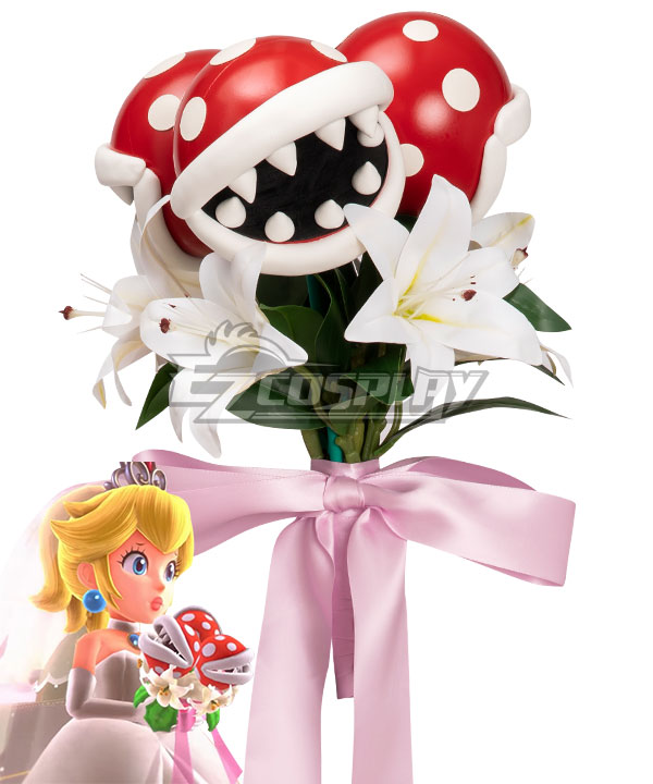 Super Mario Dyssey Princess Peach Wedding Outfit Bouquet Cosplay Accessory Prop
