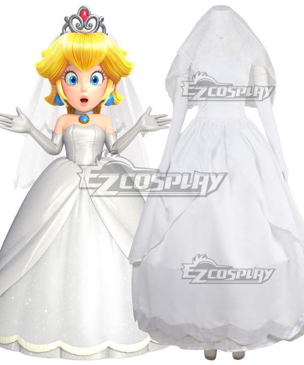 Super Mario Dyssey Princess Peach Wedding Outfit Cosplay Costume