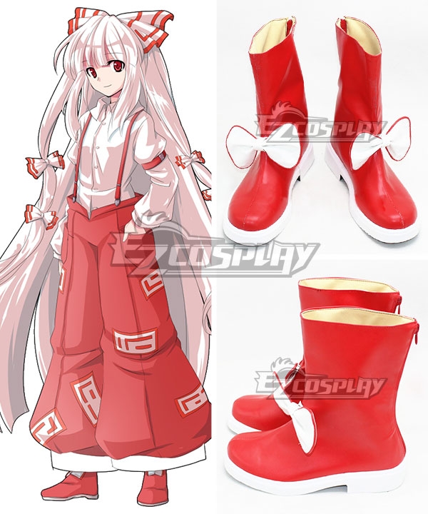 Touhou Project Fujiwara No Mokou Red White Shoes Cosplay Boots