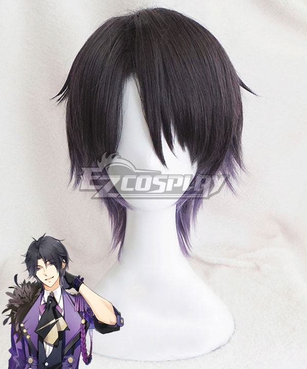 Tsukiuta. Hajime Mutsuki Six Gravity January Black Purple Cosplay Wig