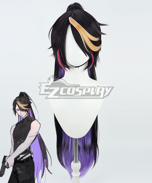 Virtual YouTuber NIJISANJI Luxiem Shu Yamino Female Long Black Purple Cosplay Wig