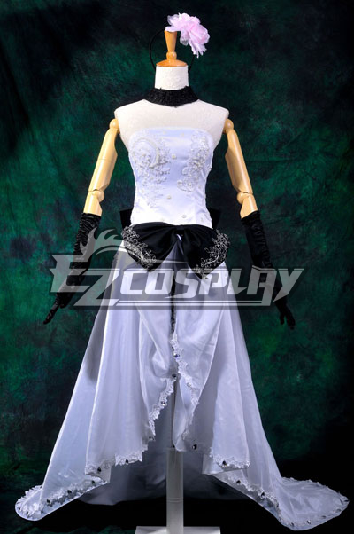 Vocaloid Megurine Ruka White Long Dress Cosplay Costume-Y288
