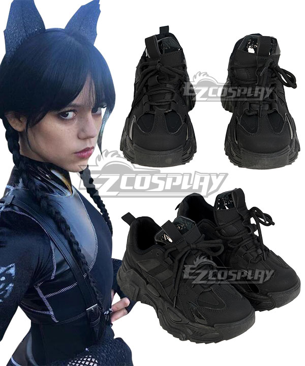 Wednesday The Addams Family (2022 TV Series) Wednesday Cat Suit Black Cosplay Shoes